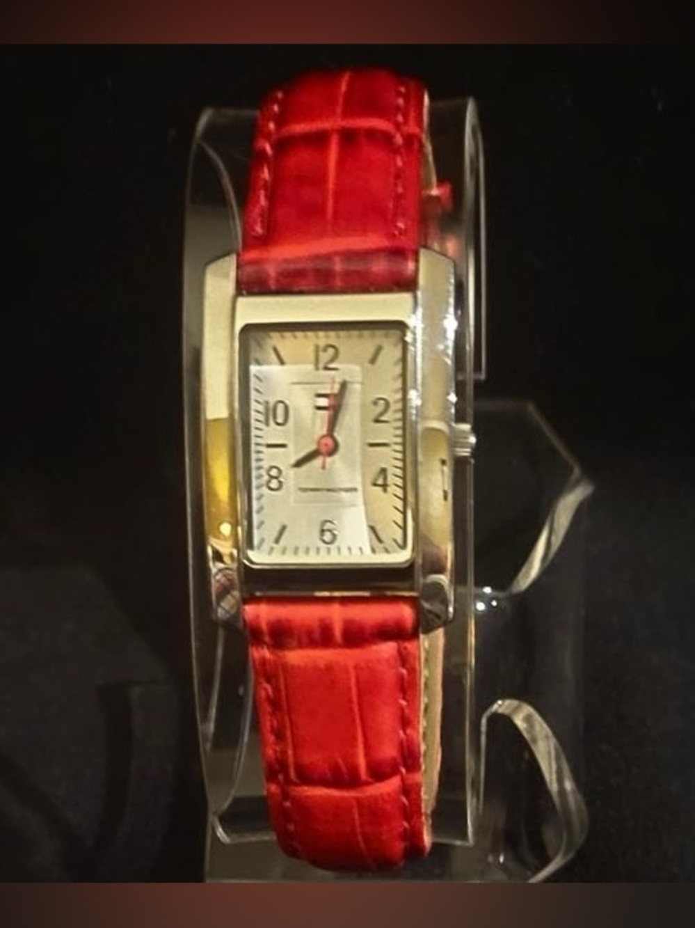 Tommy Hilfiger Red Croc Embossed Leather Silver Metal Women’s Strap Wristwatch